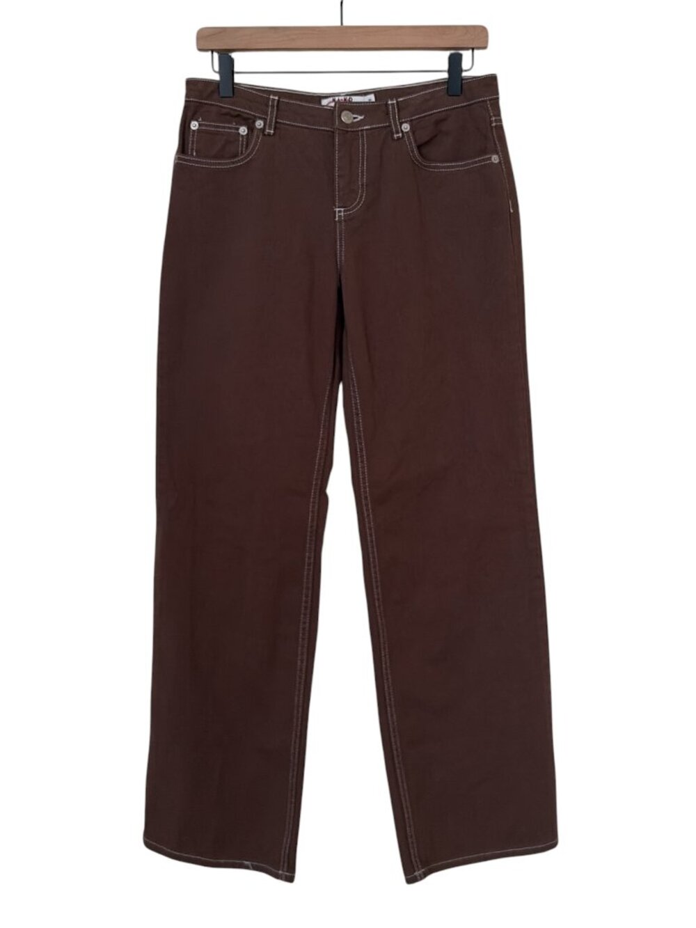 Na-kd Brown Wash Contrast Seam Low Waist Wide Leg Jeans
